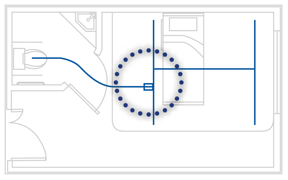 Room layout for care home with Patient Lift or Ceiling Hoist and XY or H-system