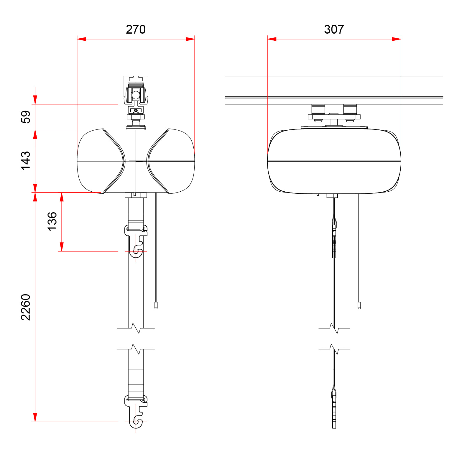 Dimensions of ceiling hoist